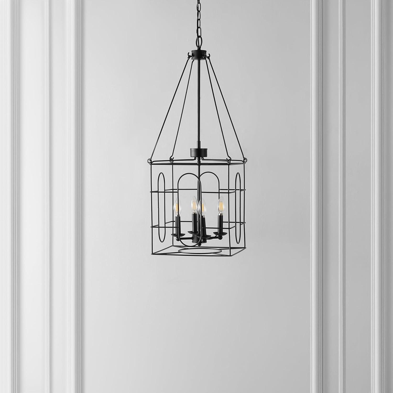 image:imageSAFAVIEH Lighting Collection Flatbush Black 4Light Hanging Adjustable Chandelier Light Fixture LED Bulbs Included