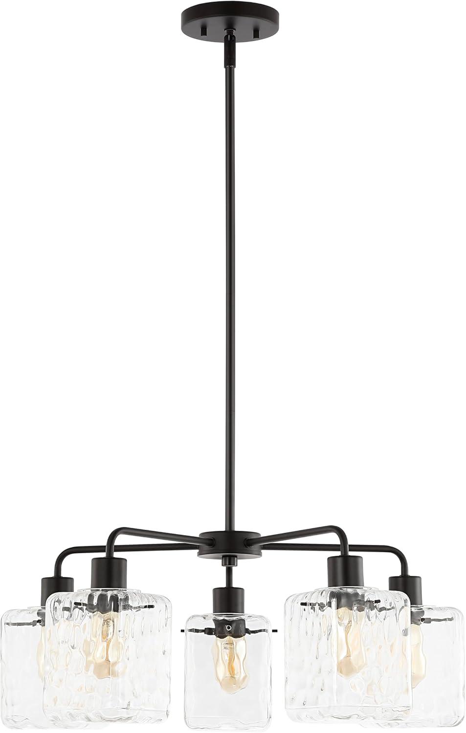 image:imageSAFAVIEH Lighting Collection Jameson Clear Glass Orb 5Light Hanging Adjustable Chandelier Light Fixture LED Bulbs Included