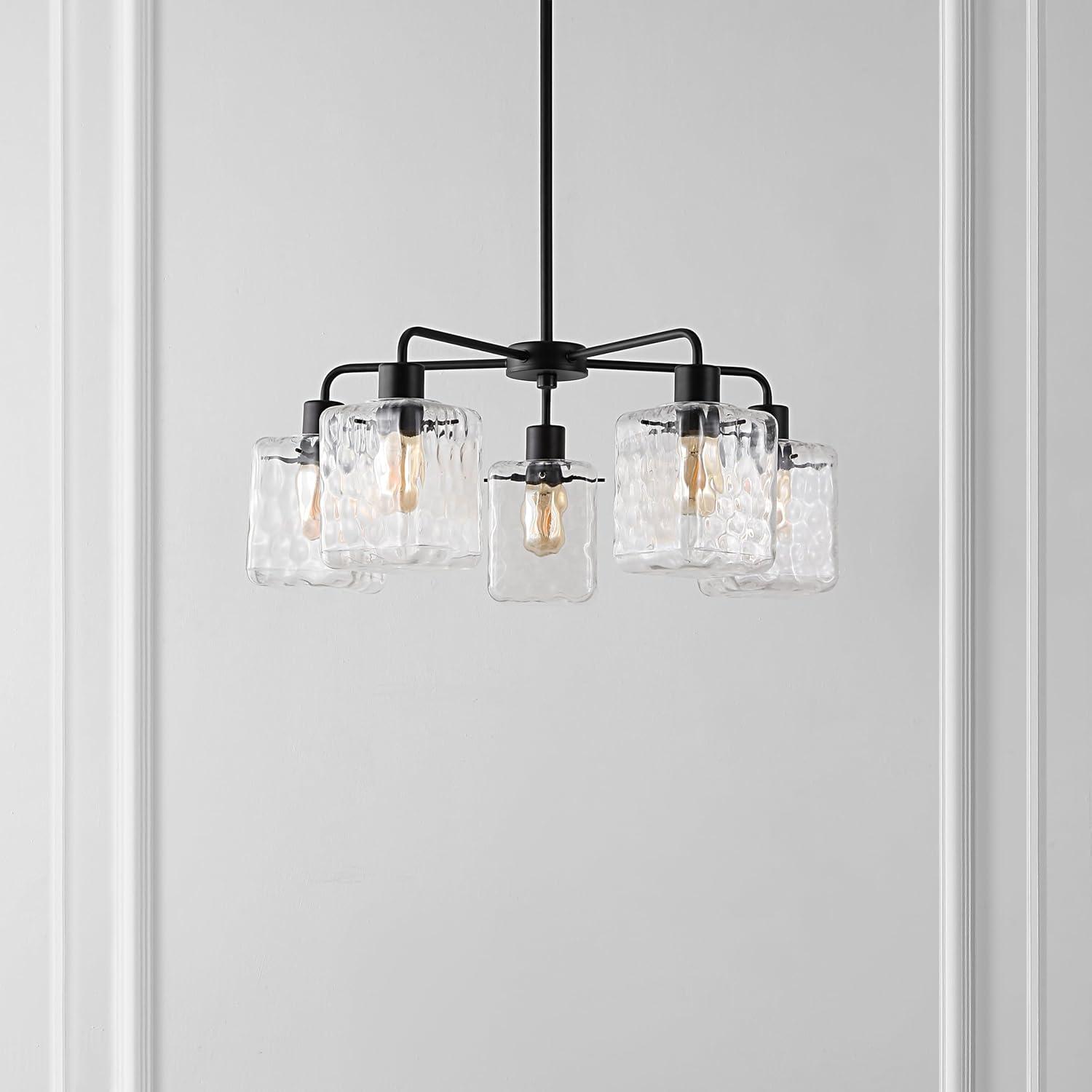image:imageSAFAVIEH Lighting Collection Jameson Clear Glass Orb 5Light Hanging Adjustable Chandelier Light Fixture LED Bulbs Included