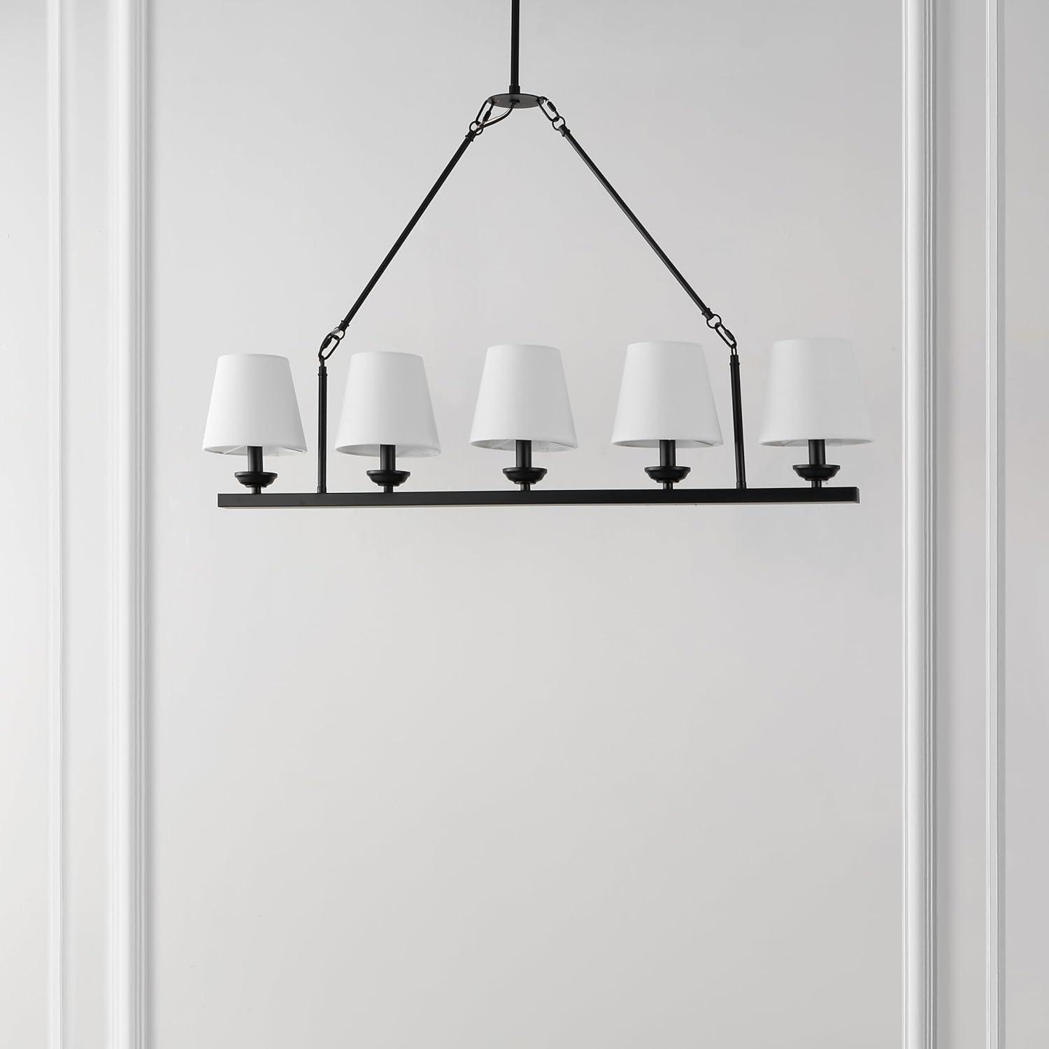 image:imageSAFAVIEH Lighting Collection Josphete BlackWhite Shade 5Light Linear Adjustable Hanging Adjustable Chandelier Light Fixture