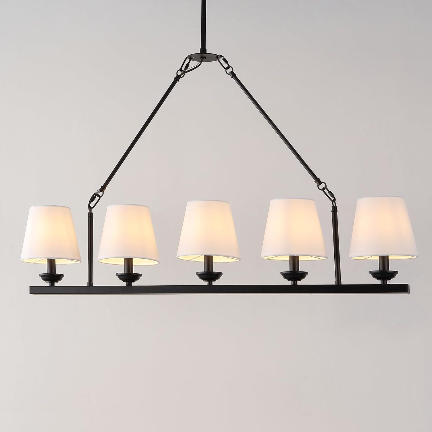 image:imageSAFAVIEH Lighting Collection Josphete BlackWhite Shade 5Light Linear Adjustable Hanging Adjustable Chandelier Light Fixture