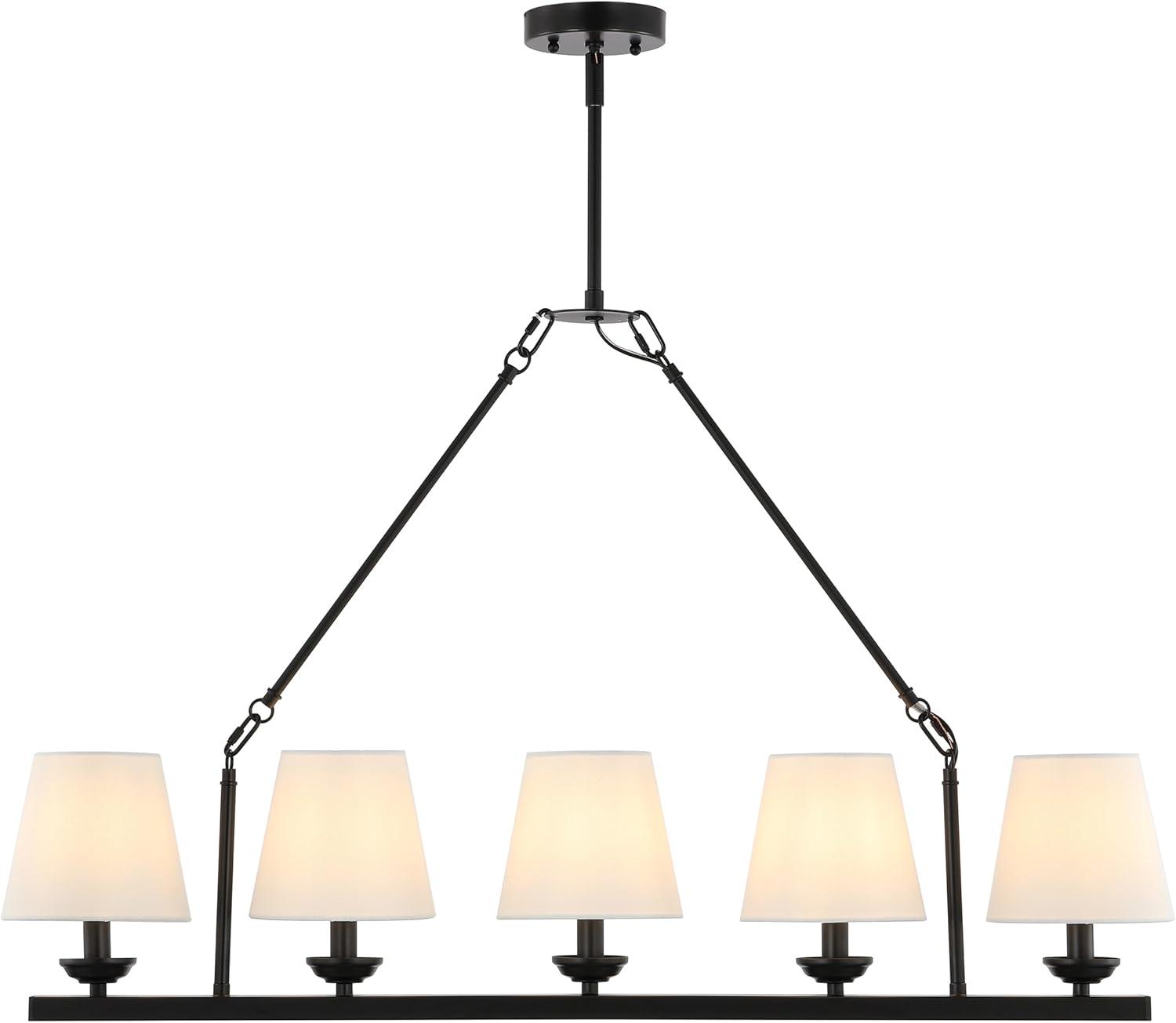 image:imageSAFAVIEH Lighting Collection Josphete BlackWhite Shade 5Light Linear Adjustable Hanging Adjustable Chandelier Light Fixture