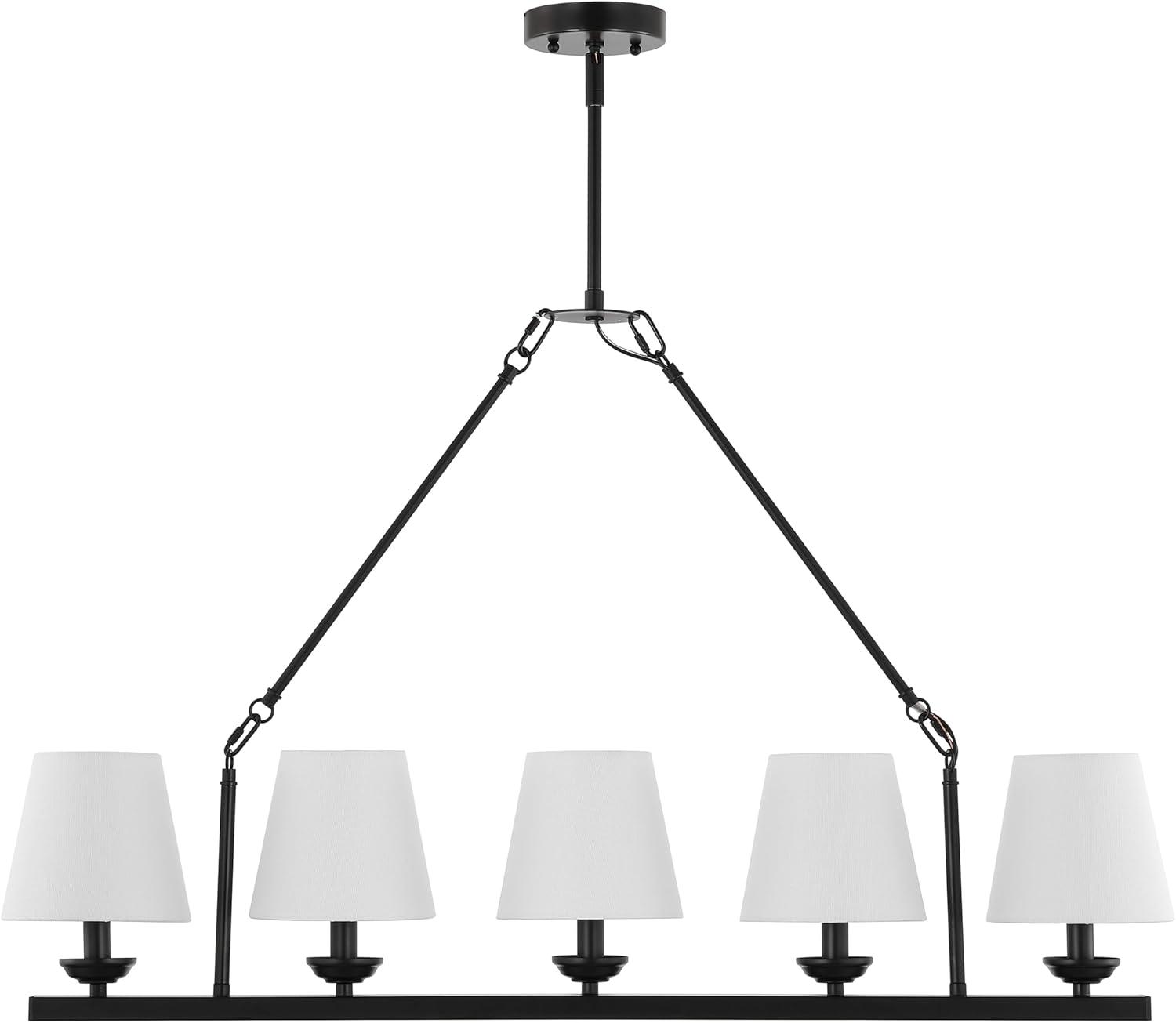 image:imageSAFAVIEH Lighting Collection Josphete BlackWhite Shade 5Light Linear Adjustable Hanging Adjustable Chandelier Light Fixture
