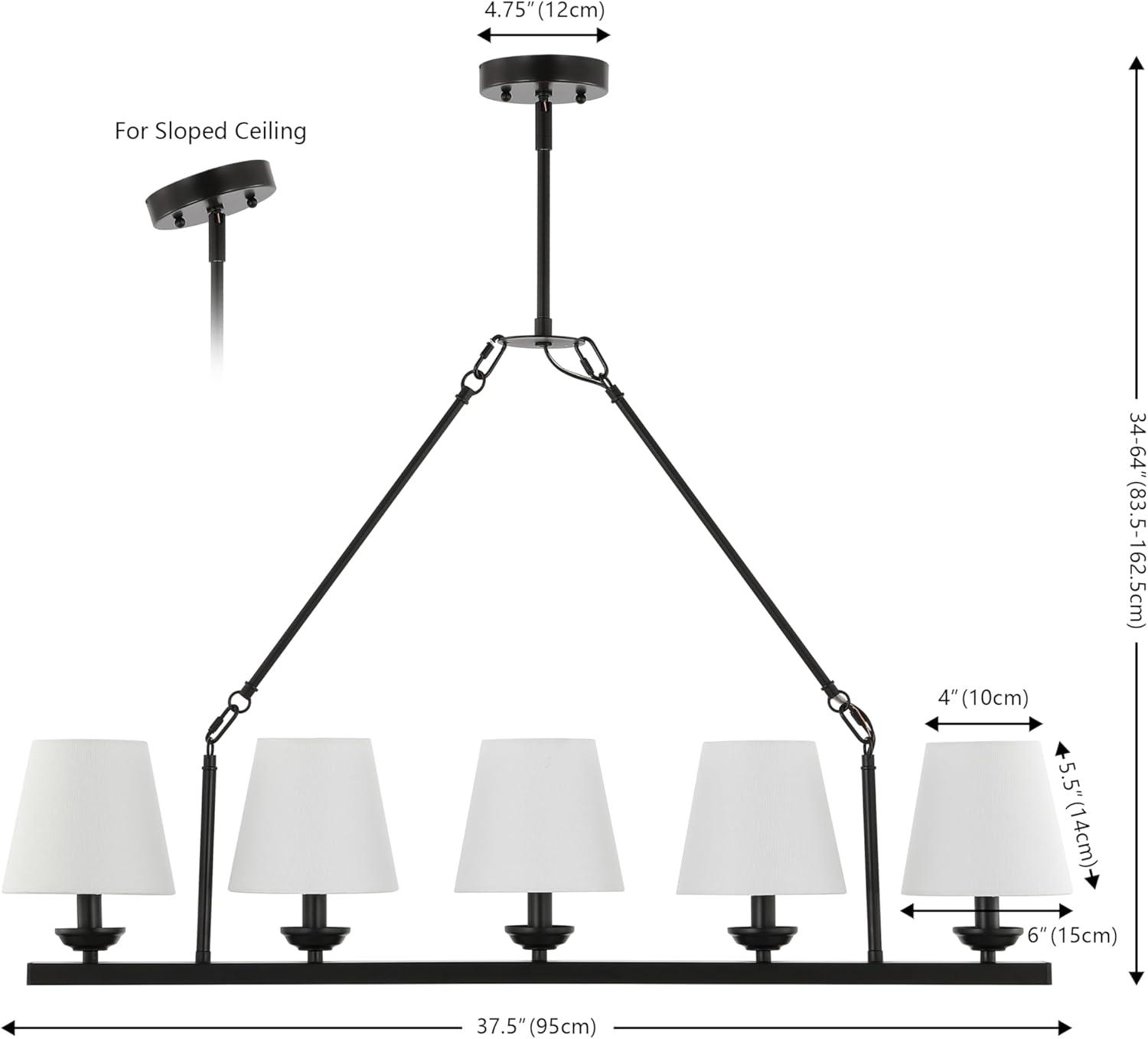 image:imageSAFAVIEH Lighting Collection Josphete BlackWhite Shade 5Light Linear Adjustable Hanging Adjustable Chandelier Light Fixture