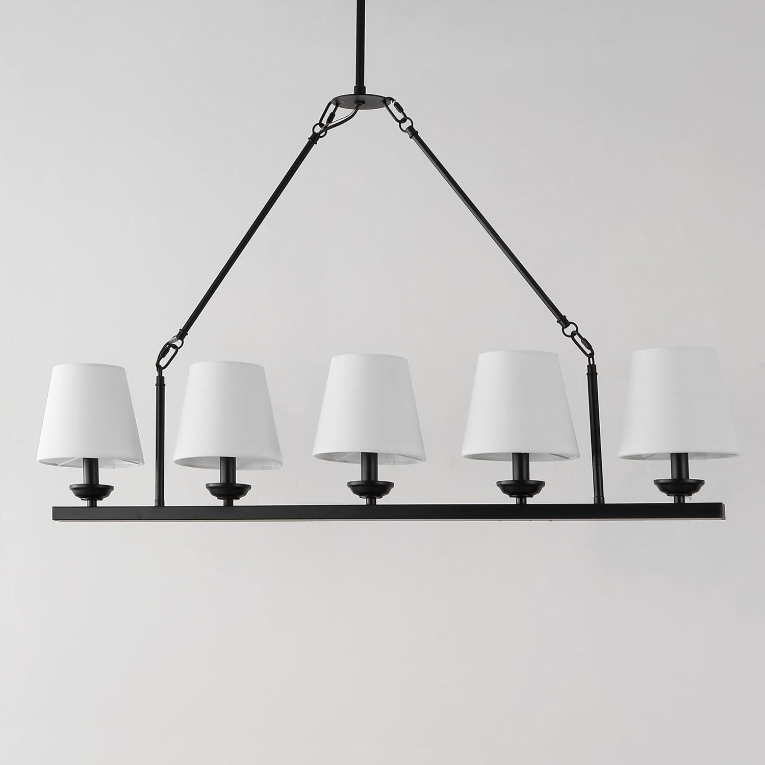 image:imageSAFAVIEH Lighting Collection Josphete BlackWhite Shade 5Light Linear Adjustable Hanging Adjustable Chandelier Light Fixture