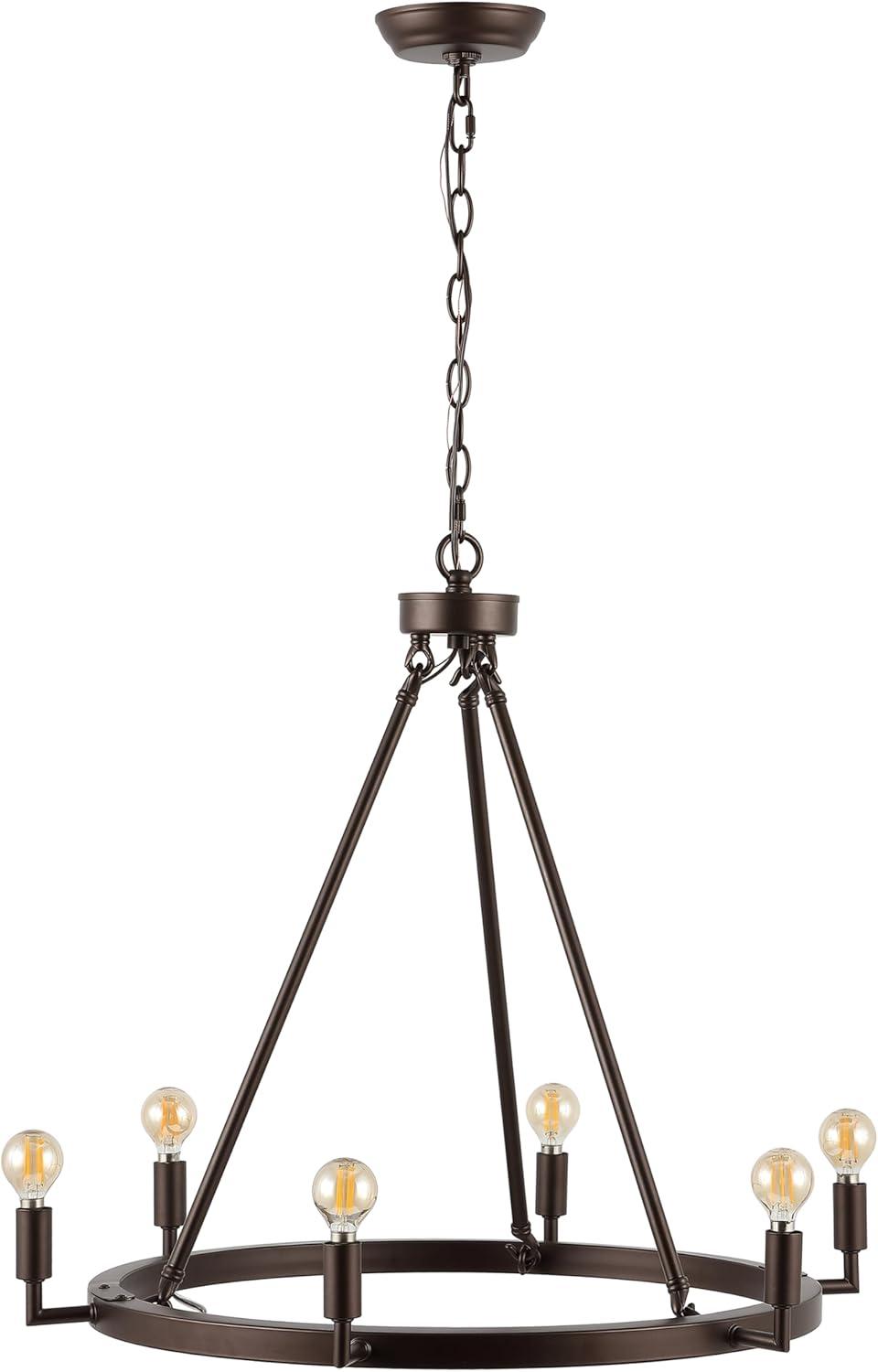 image:imageSAFAVIEH Lighting Collection Nevada Oil Rubbed Bronze 6Light Round Wagon Wheel Hanging Adjustable Chandelier Light Fixture LED Bulbs Included