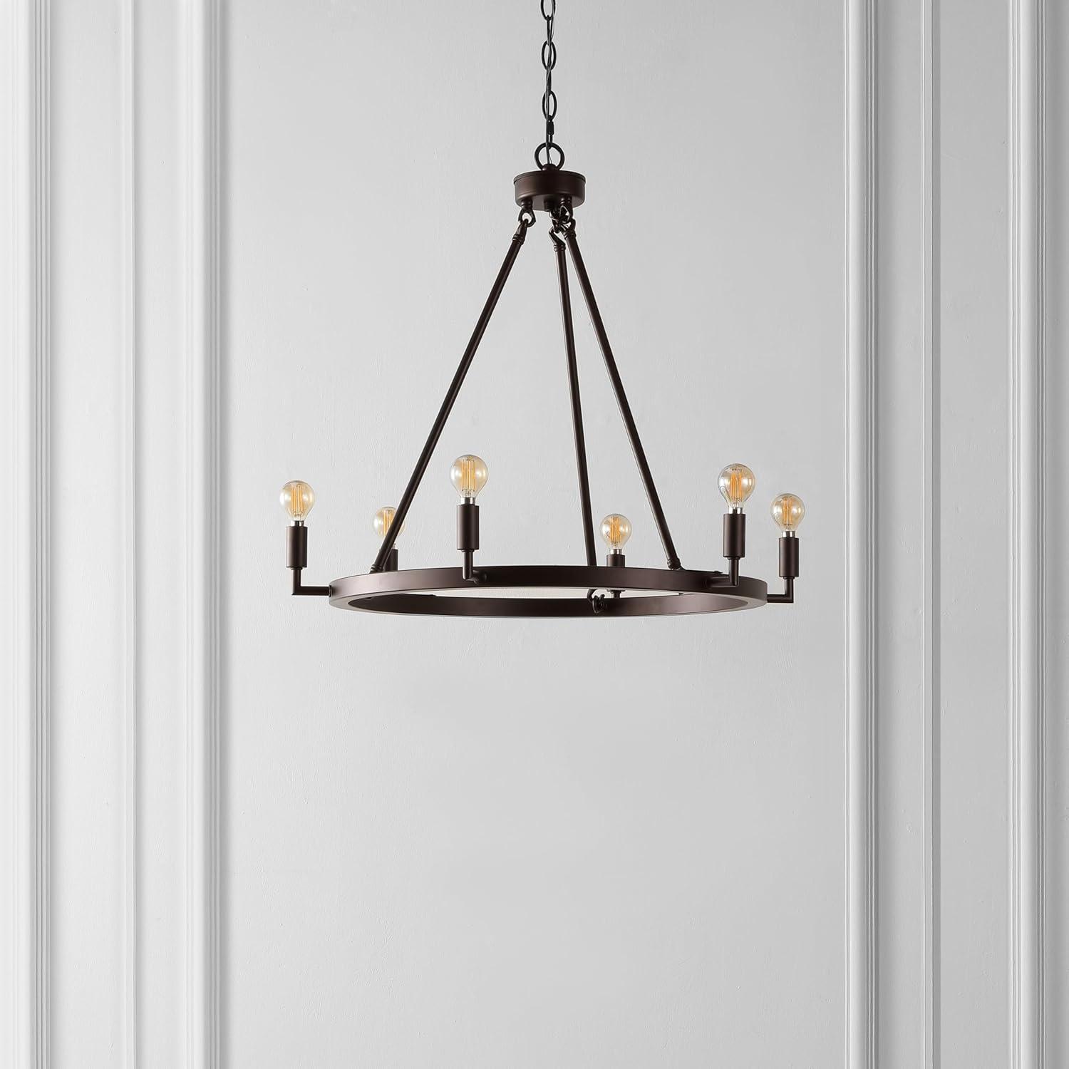 image:imageSAFAVIEH Lighting Collection Nevada Oil Rubbed Bronze 6Light Round Wagon Wheel Hanging Adjustable Chandelier Light Fixture LED Bulbs Included