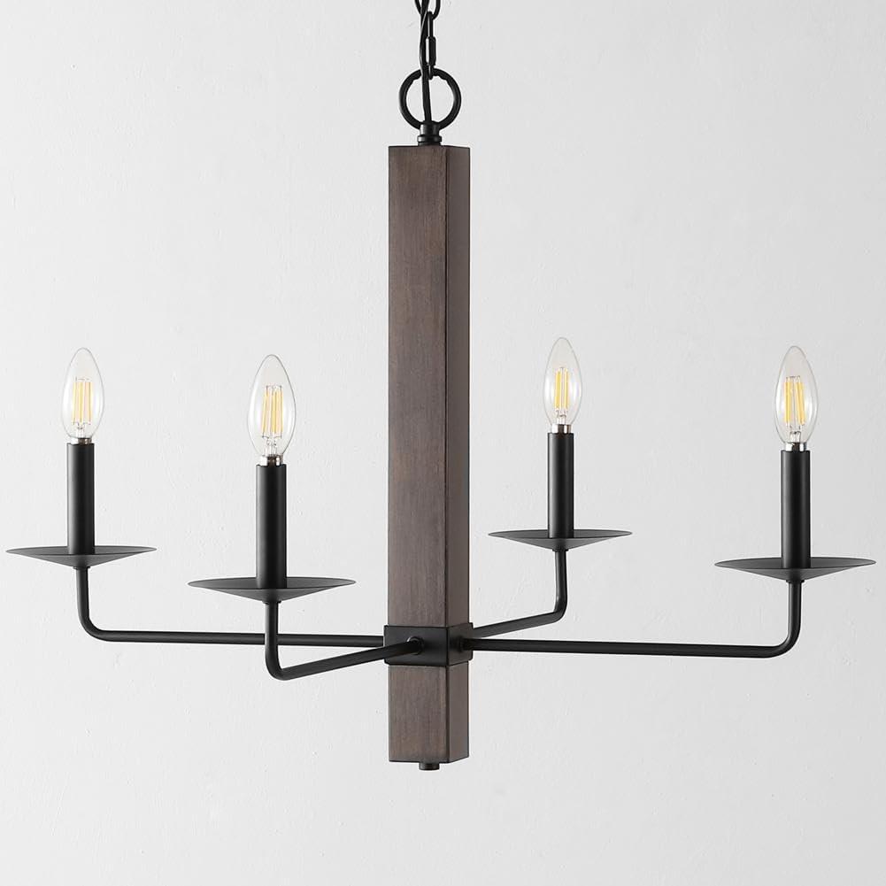 image:imageSAFAVIEH Lighting Collection Oakly Farmhouse BlackWalnut 4Light Adjustable Chandelier Light Fixture Ideal for Dining Room Kitchen Island Foyer Entryway LED Bulbs Included