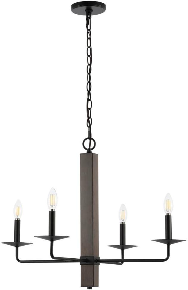 image:imageSAFAVIEH Lighting Collection Oakly Farmhouse BlackWalnut 4Light Adjustable Chandelier Light Fixture Ideal for Dining Room Kitchen Island Foyer Entryway LED Bulbs Included