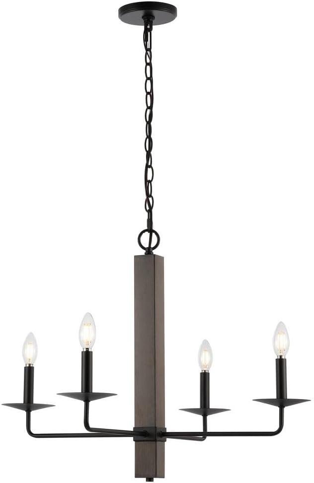 image:imageSAFAVIEH Lighting Collection Oakly Farmhouse BlackWalnut 4Light Adjustable Chandelier Light Fixture Ideal for Dining Room Kitchen Island Foyer Entryway LED Bulbs Included