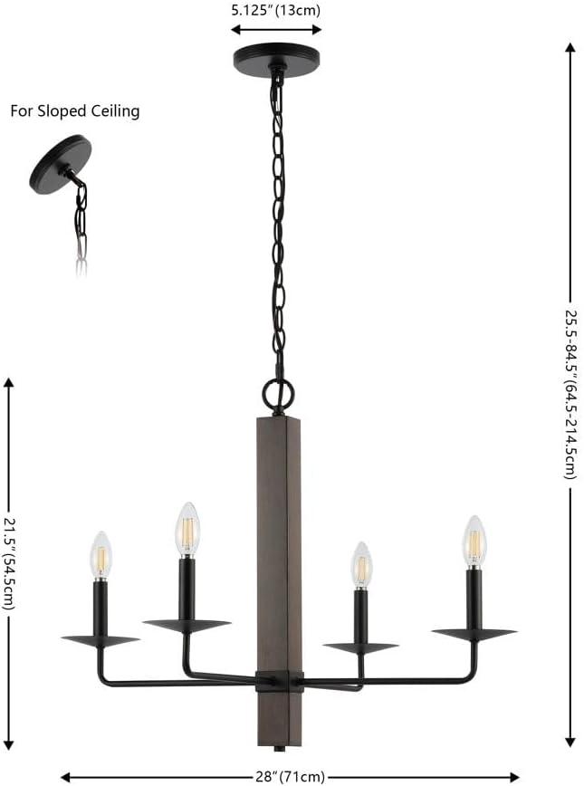 image:imageSAFAVIEH Lighting Collection Oakly Farmhouse BlackWalnut 4Light Adjustable Chandelier Light Fixture Ideal for Dining Room Kitchen Island Foyer Entryway LED Bulbs Included