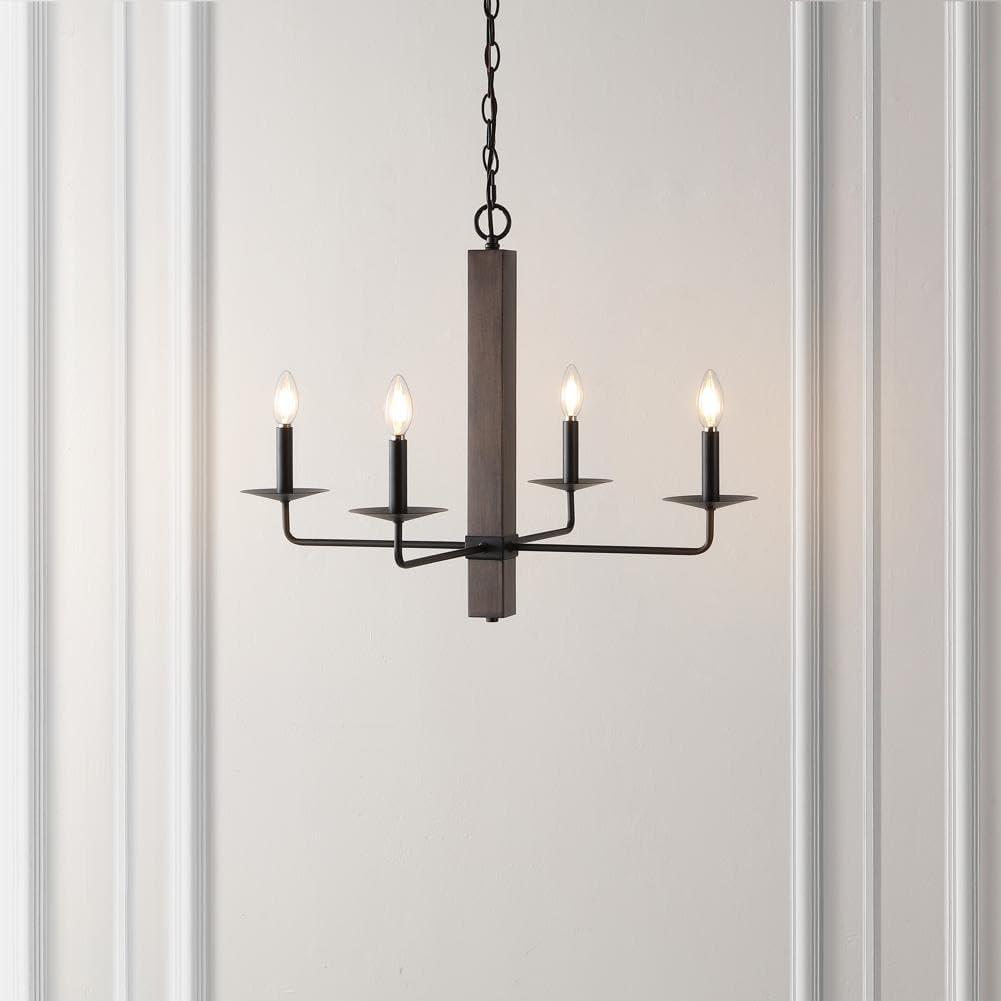 image:imageSAFAVIEH Lighting Collection Oakly Farmhouse BlackWalnut 4Light Adjustable Chandelier Light Fixture Ideal for Dining Room Kitchen Island Foyer Entryway LED Bulbs Included