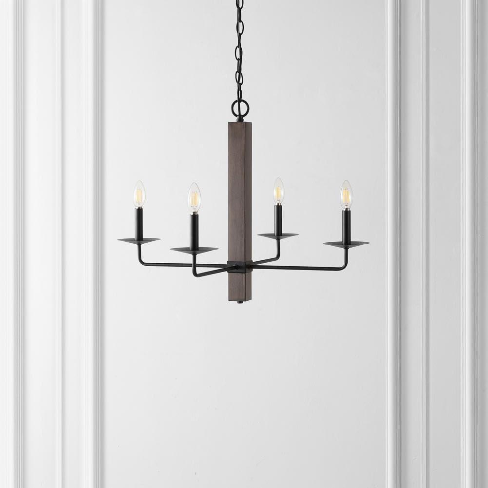 image:imageSAFAVIEH Lighting Collection Oakly Farmhouse BlackWalnut 4Light Adjustable Chandelier Light Fixture Ideal for Dining Room Kitchen Island Foyer Entryway LED Bulbs Included