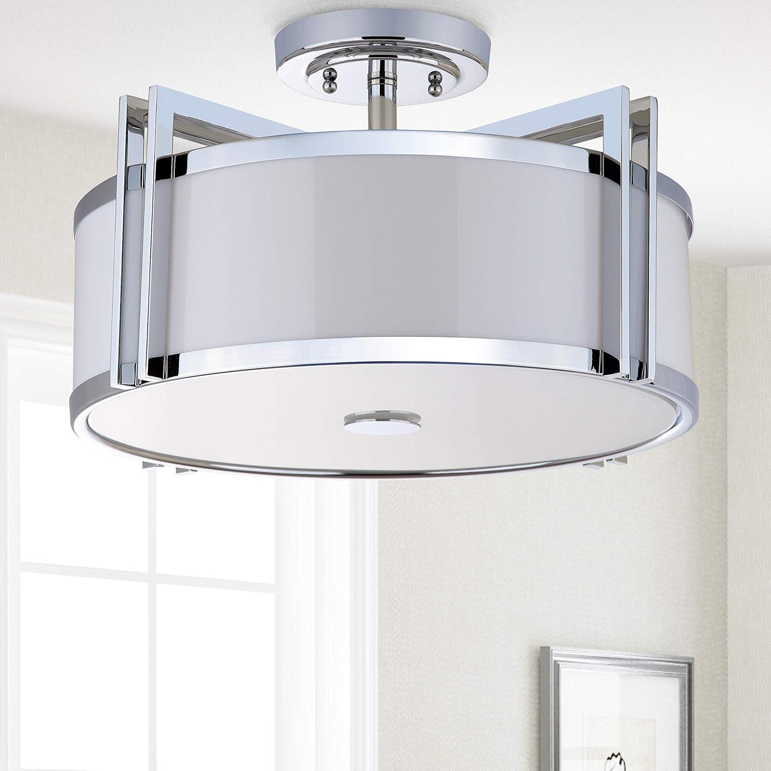 image:imageSAFAVIEH Lighting Collection Orb Chrome 17inch Diameter Semi Flush Mount Ceiling Light Fixture LED Bulbs IncludedChrome