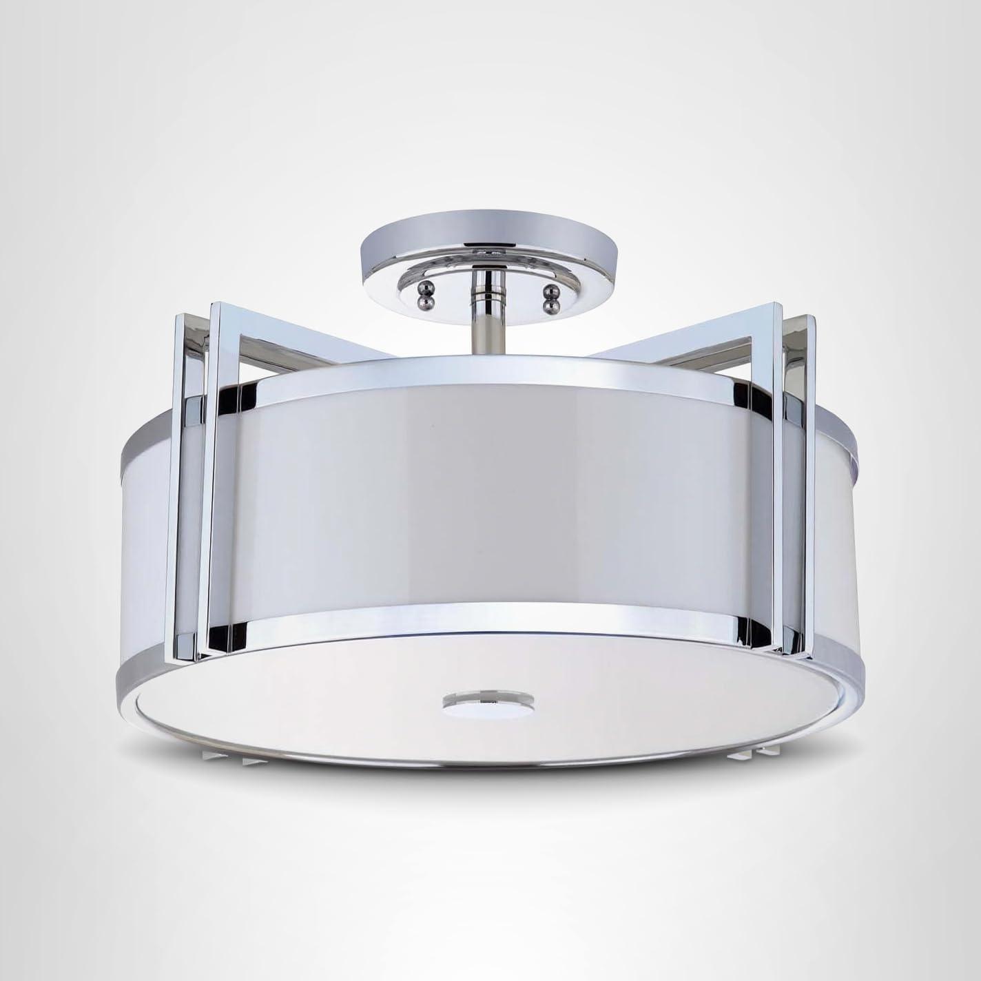image:imageSAFAVIEH Lighting Collection Orb Chrome 17inch Diameter Semi Flush Mount Ceiling Light Fixture LED Bulbs IncludedChrome