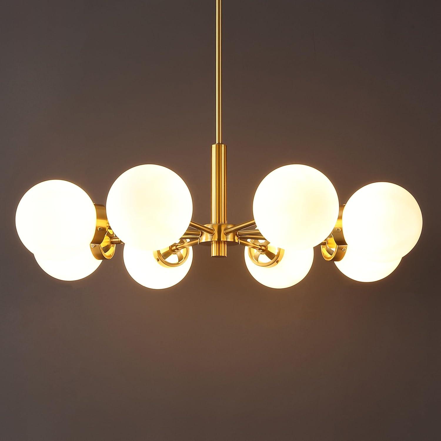 image:imageSAFAVIEH Lighting Collection Prosie GoldWhite 8Light Hanging Adjustable Chandelier Light Fixture LED Bulbs Included