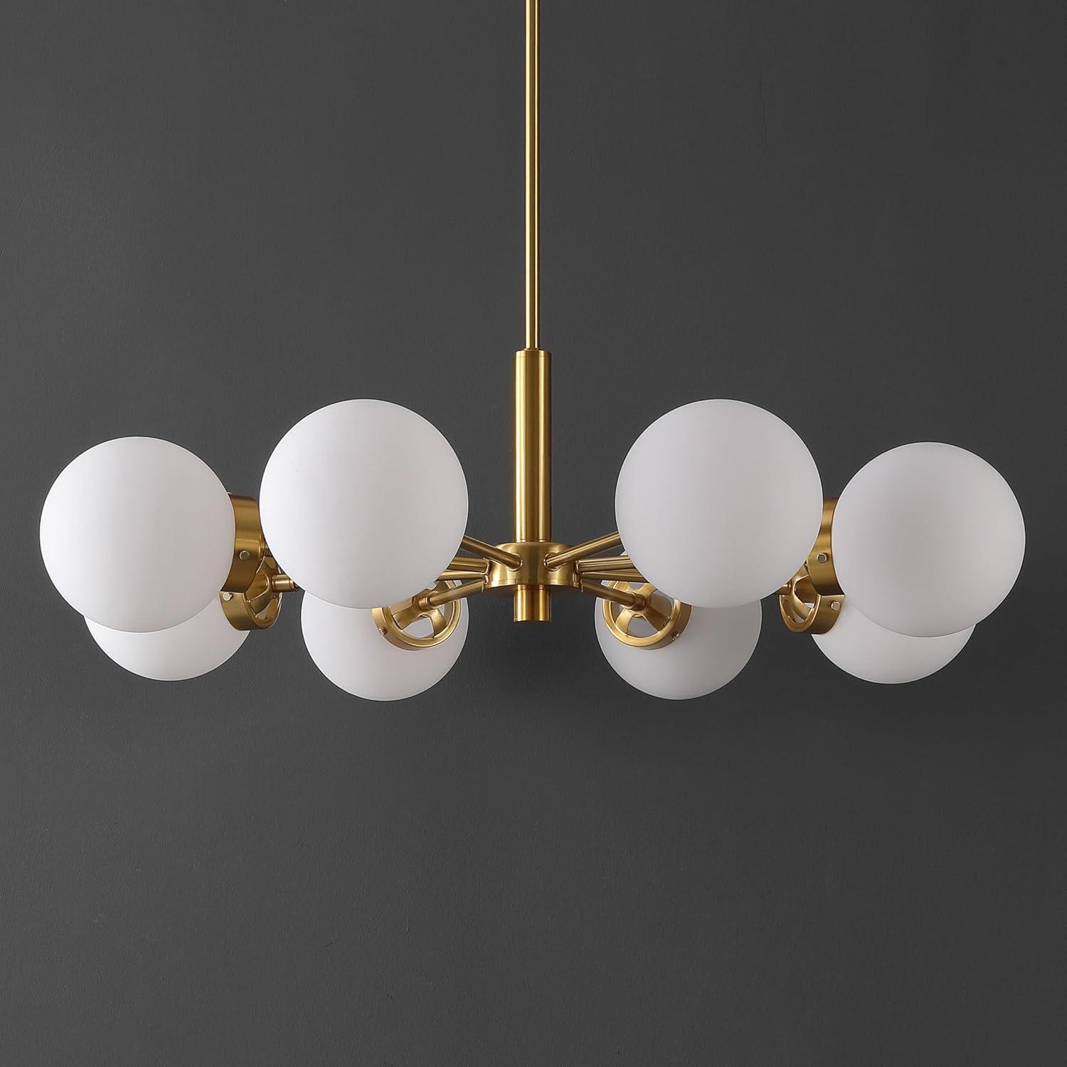 image:imageSAFAVIEH Lighting Collection Prosie GoldWhite 8Light Hanging Adjustable Chandelier Light Fixture LED Bulbs Included