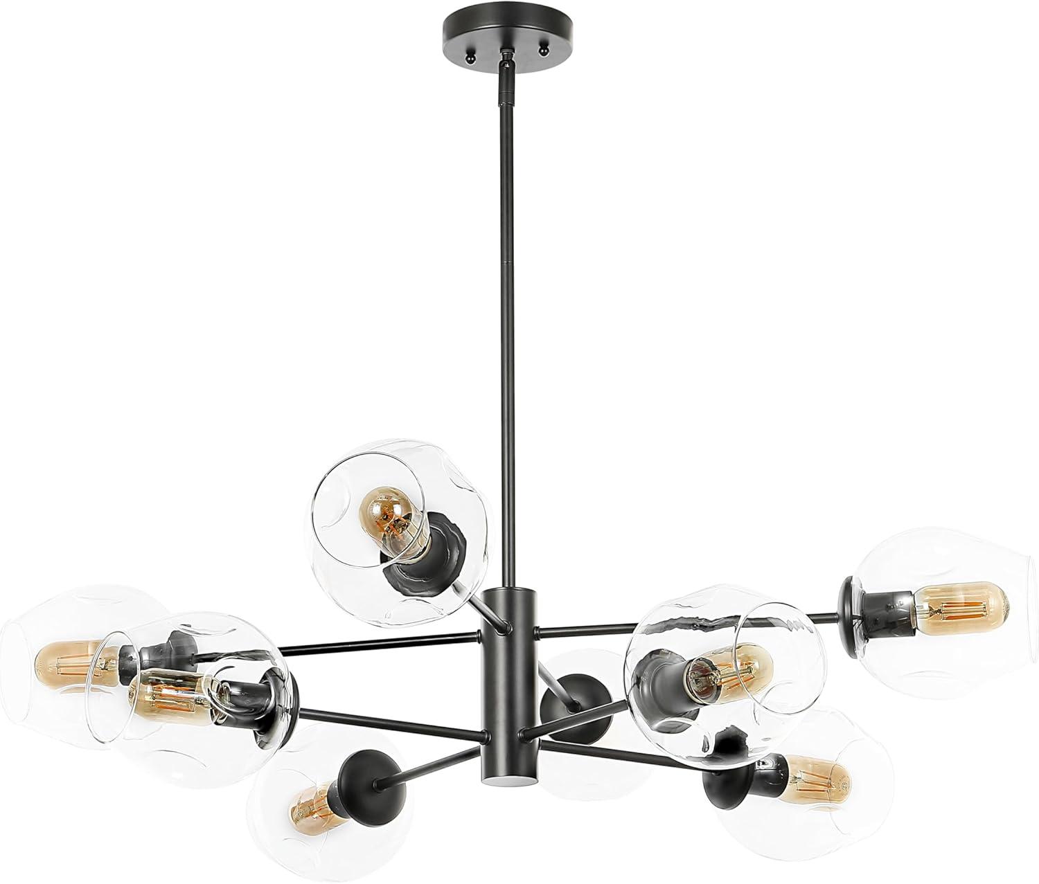 image:imageSAFAVIEH Lighting Collection Pythea BlackClear 8Light Hanging Adjustable Chandelier Light Fixture LED Bulbs Included