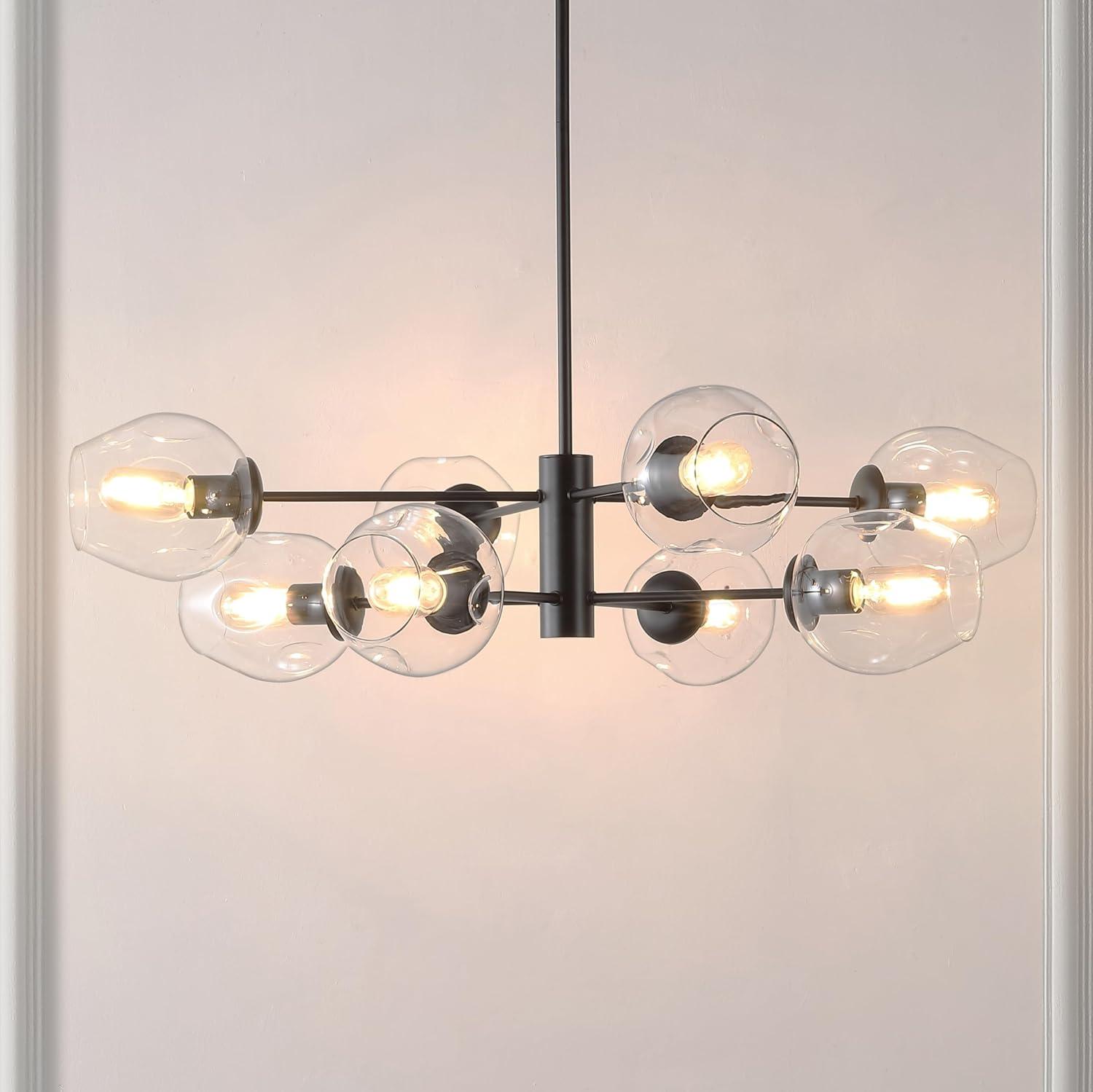 image:imageSAFAVIEH Lighting Collection Pythea BlackClear 8Light Hanging Adjustable Chandelier Light Fixture LED Bulbs Included