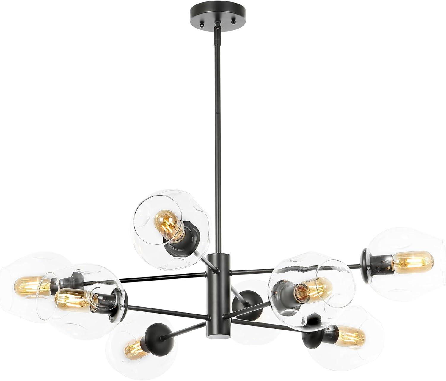 image:imageSAFAVIEH Lighting Collection Pythea BlackClear 8Light Hanging Adjustable Chandelier Light Fixture LED Bulbs Included