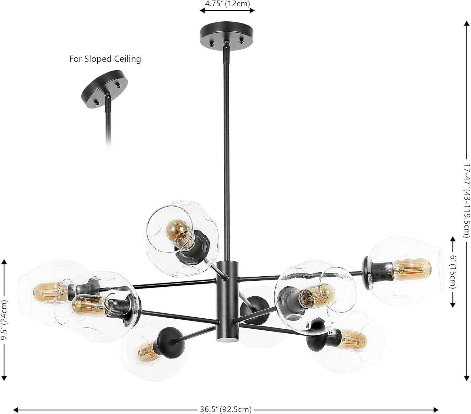 image:imageSAFAVIEH Lighting Collection Pythea BlackClear 8Light Hanging Adjustable Chandelier Light Fixture LED Bulbs Included
