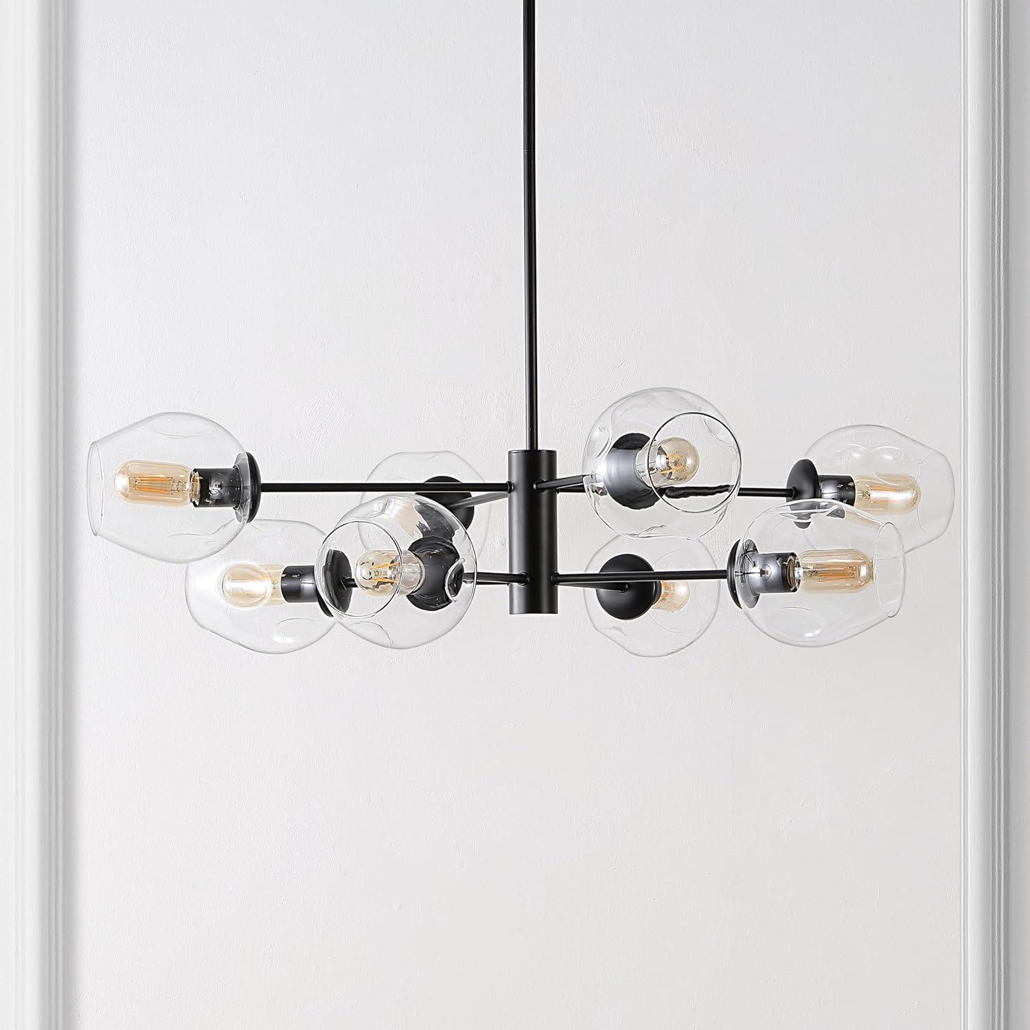 image:imageSAFAVIEH Lighting Collection Pythea BlackClear 8Light Hanging Adjustable Chandelier Light Fixture LED Bulbs Included