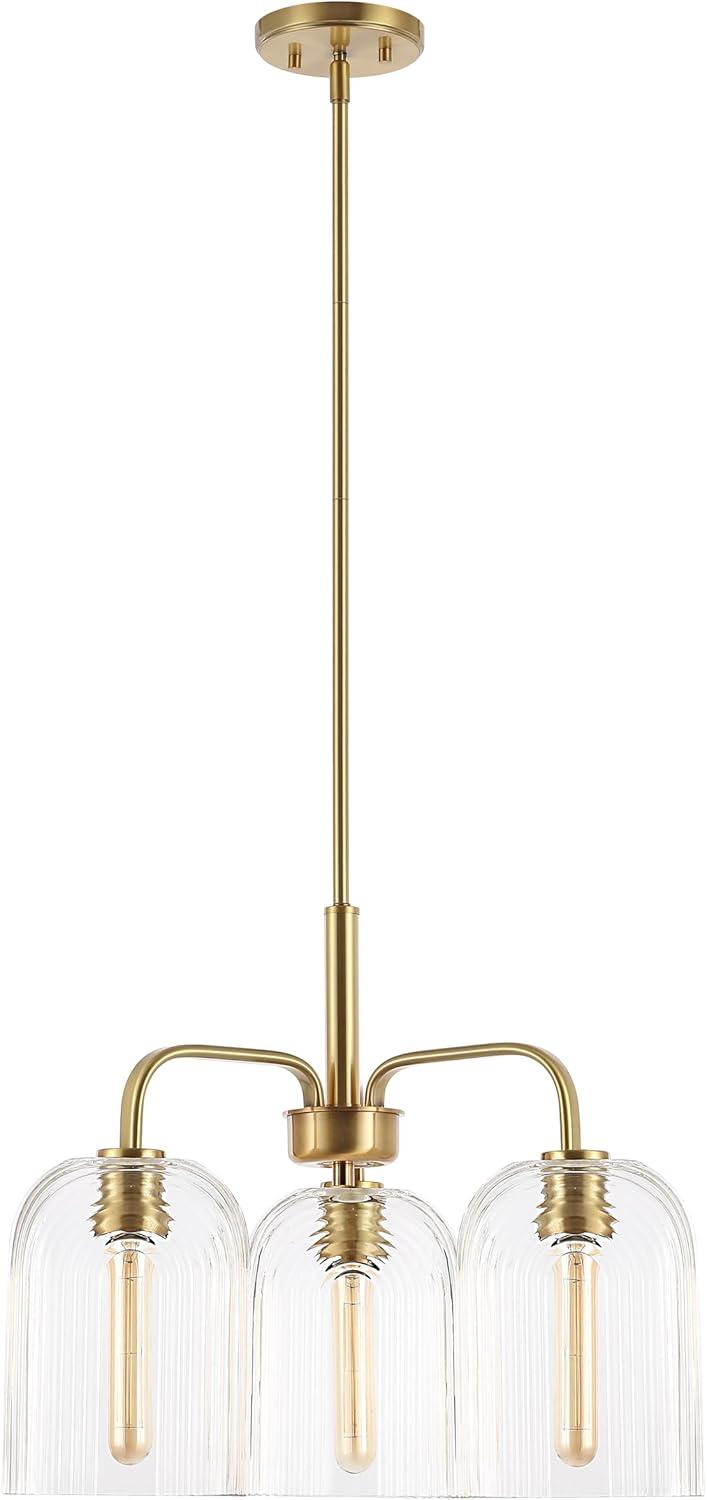 image:imageSAFAVIEH Lighting Collection Romeyn Art Deco Brass 3Light Adjustable Pendant Chandelier Hanging Light Fixture Ideal for Dining Room Kitchen Island Foyer Entryway LED Bulbs Included