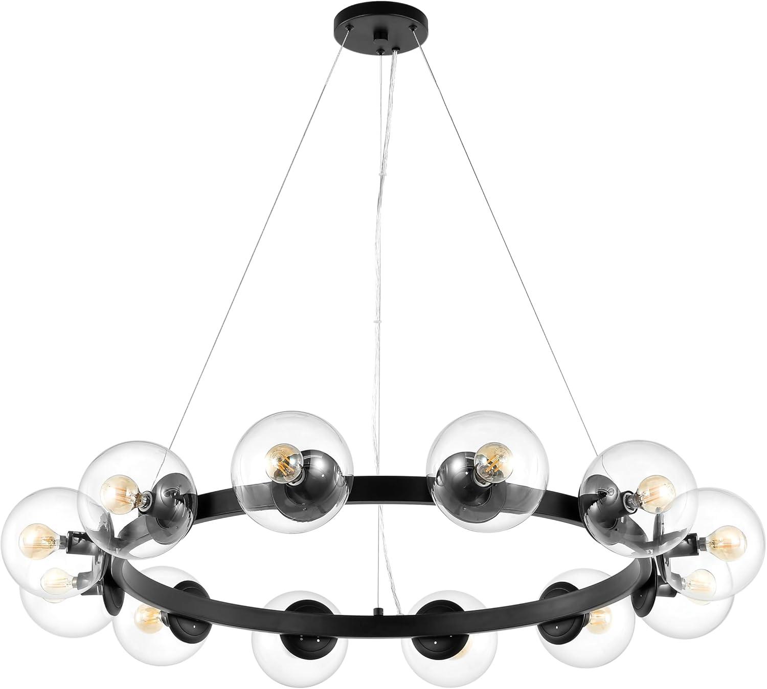 image:imageSAFAVIEH Lighting Collection Rylian Black 12Light Round Hanging Adjustable Chandelier Light Fixture LED Bulbs IncludedBlack