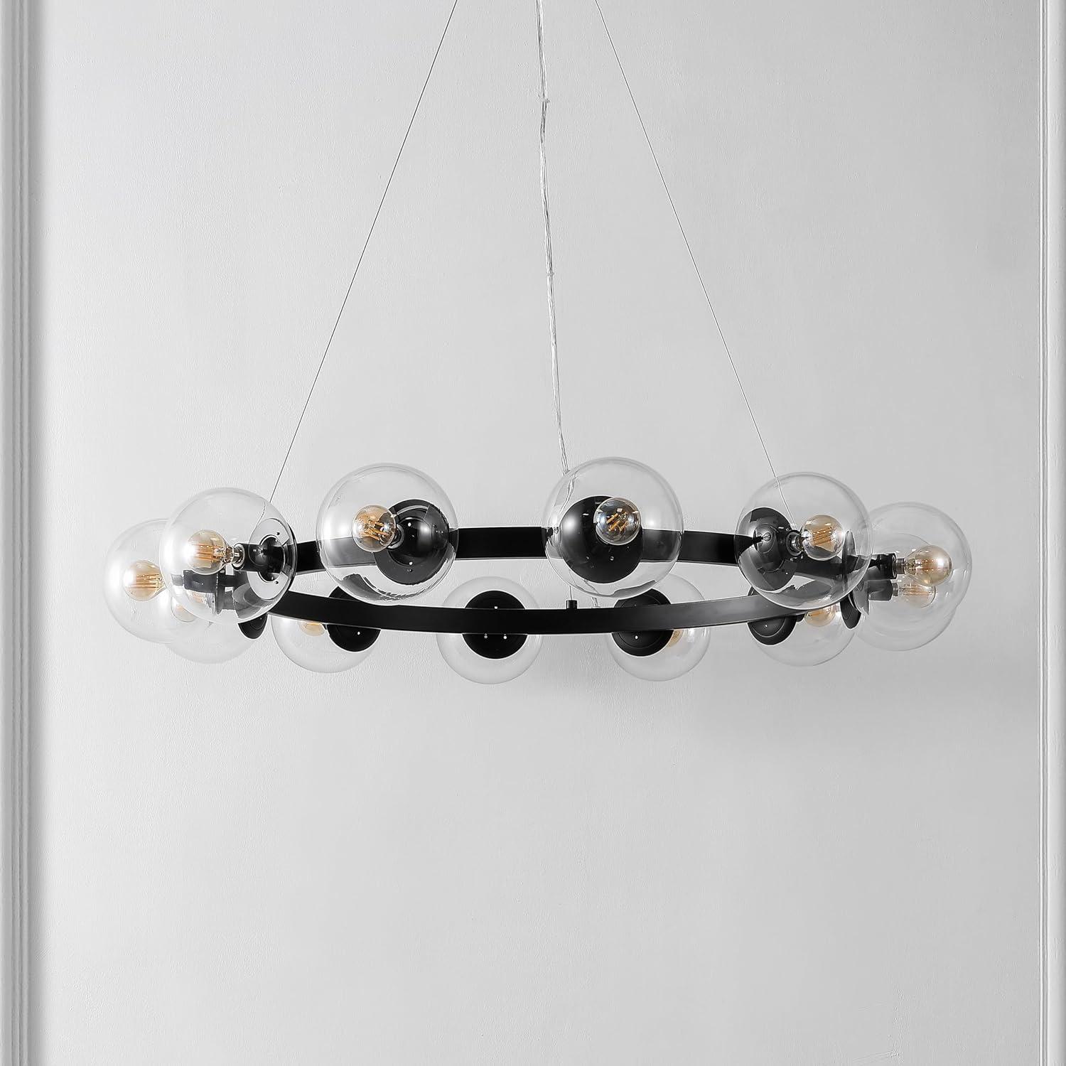 image:imageSAFAVIEH Lighting Collection Rylian Black 12Light Round Hanging Adjustable Chandelier Light Fixture LED Bulbs IncludedBlack