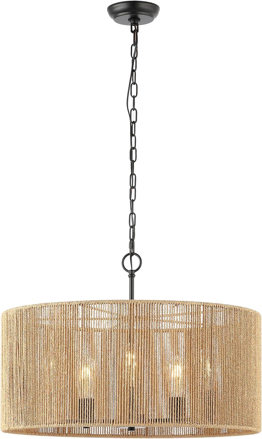 image:imageSAFAVIEH Lighting Collection Rylumi NaturalBlack 5Light Adjustable Pendant Chandelier Hanging Light Fixture Ideal for Dining Room Kitchen Island Entryway LED Bulbs Included