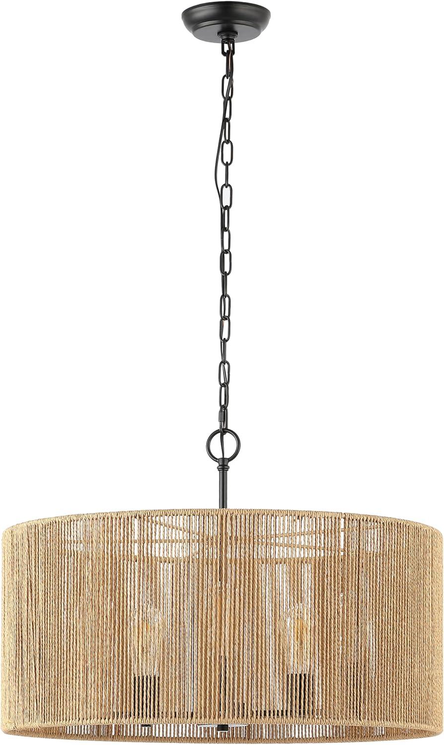 image:imageSAFAVIEH Lighting Collection Rylumi NaturalBlack 5Light Adjustable Pendant Chandelier Hanging Light Fixture Ideal for Dining Room Kitchen Island Entryway LED Bulbs Included