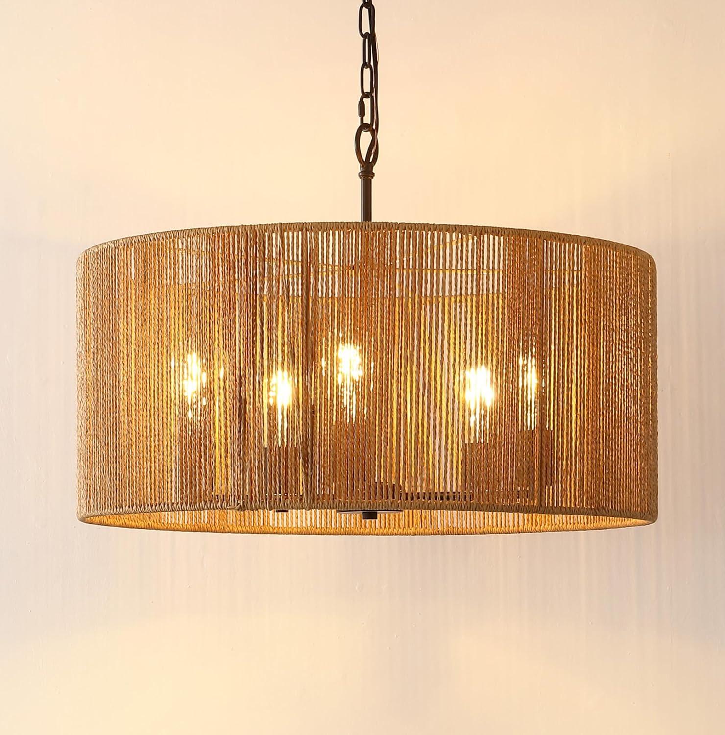 image:imageSAFAVIEH Lighting Collection Rylumi NaturalBlack 5Light Adjustable Pendant Chandelier Hanging Light Fixture Ideal for Dining Room Kitchen Island Entryway LED Bulbs Included