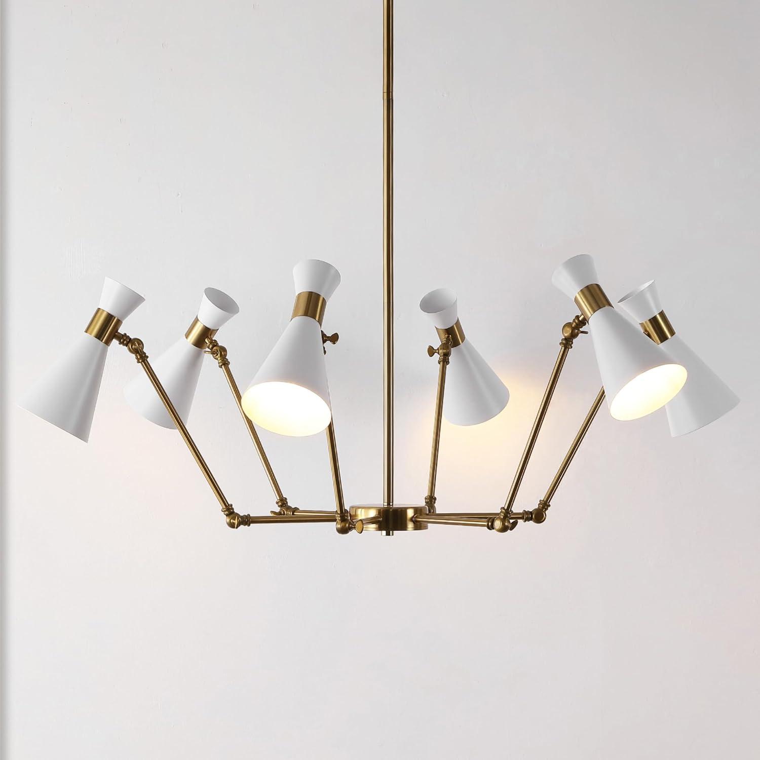 image:imageSAFAVIEH Lighting Collection Shiraz BrassWhite 6Light Hanging Adjustable Chandelier Light Fixture LED Bulbs Included