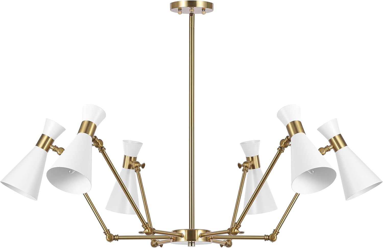image:imageSAFAVIEH Lighting Collection Shiraz BrassWhite 6Light Hanging Adjustable Chandelier Light Fixture LED Bulbs Included