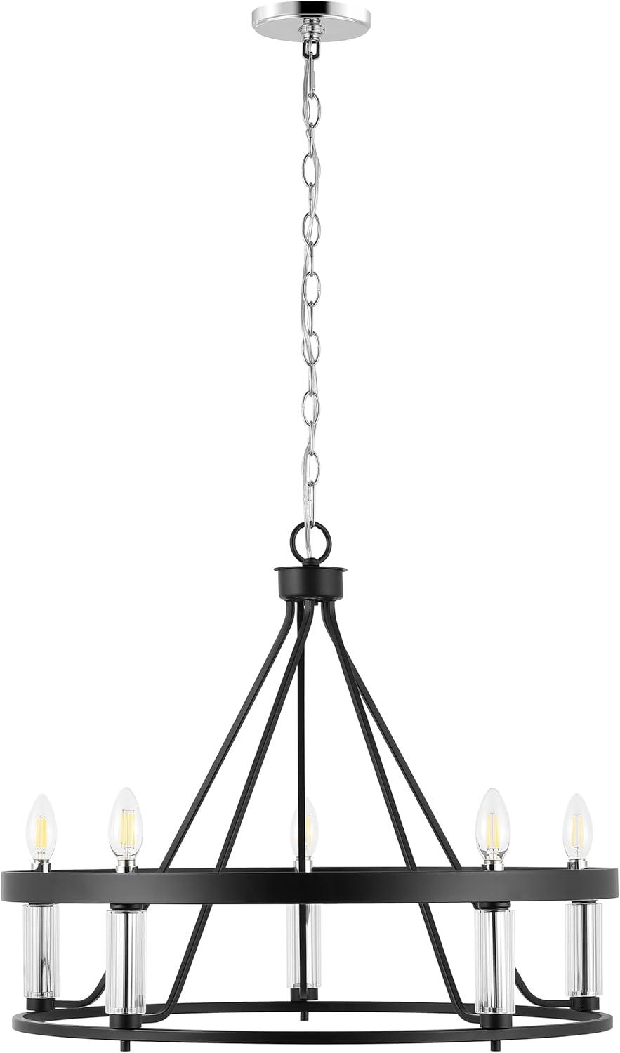 image:imageSAFAVIEH Lighting Collection Trenton Modern Farmhouse BlackChrome 5Light Adjustable Pendant Chandelier Wagon Wheel Ideal for Dining Room Kitchen Island Foyer Entryway LED Bulbs Included