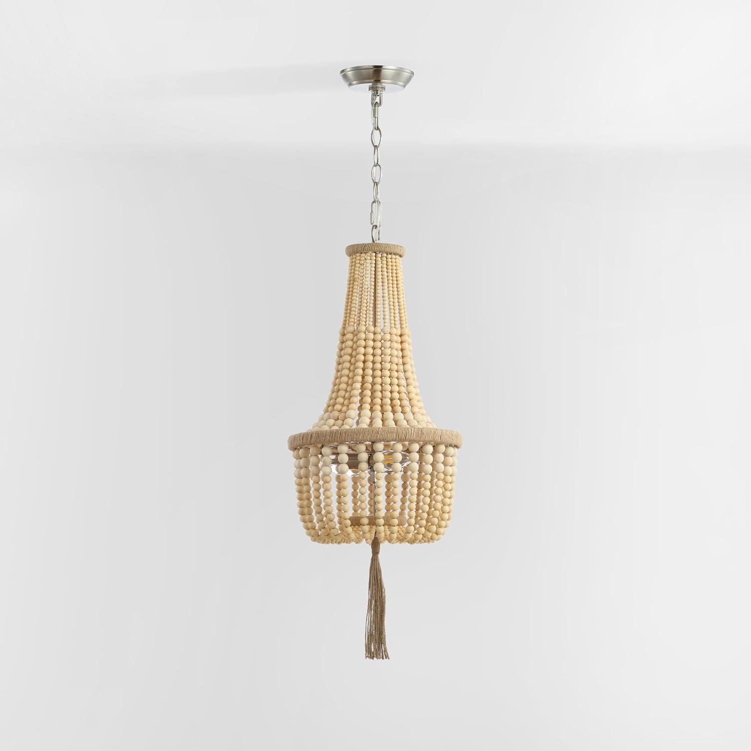 image:imageSAFAVIEH PND4082A Wynne Bohemian Adjustable Brown Beaded Tassel 2Light LED Bulbs Included Pendant