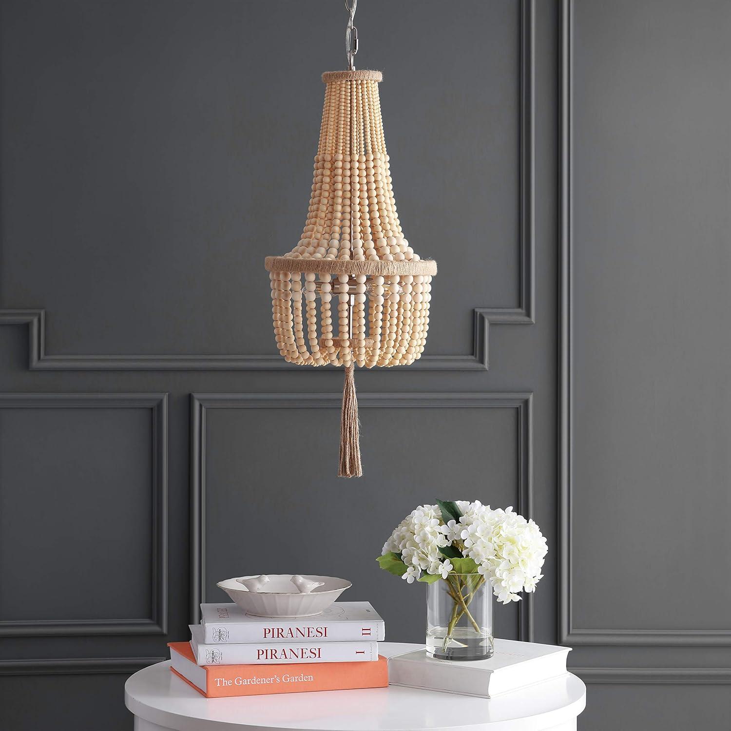 image:imageSAFAVIEH PND4082A Wynne Bohemian Adjustable Brown Beaded Tassel 2Light LED Bulbs Included Pendant