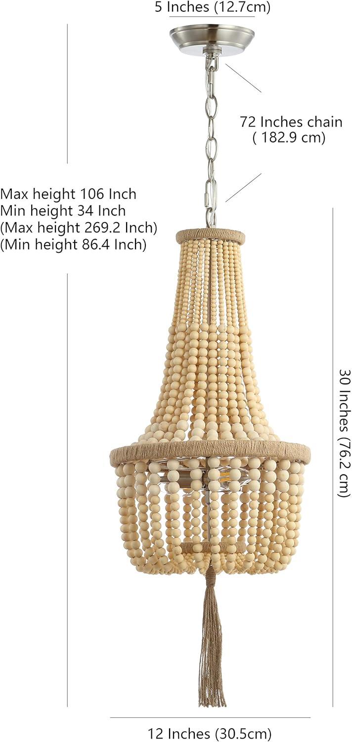 image:imageSAFAVIEH PND4082A Wynne Bohemian Adjustable Brown Beaded Tassel 2Light LED Bulbs Included Pendant