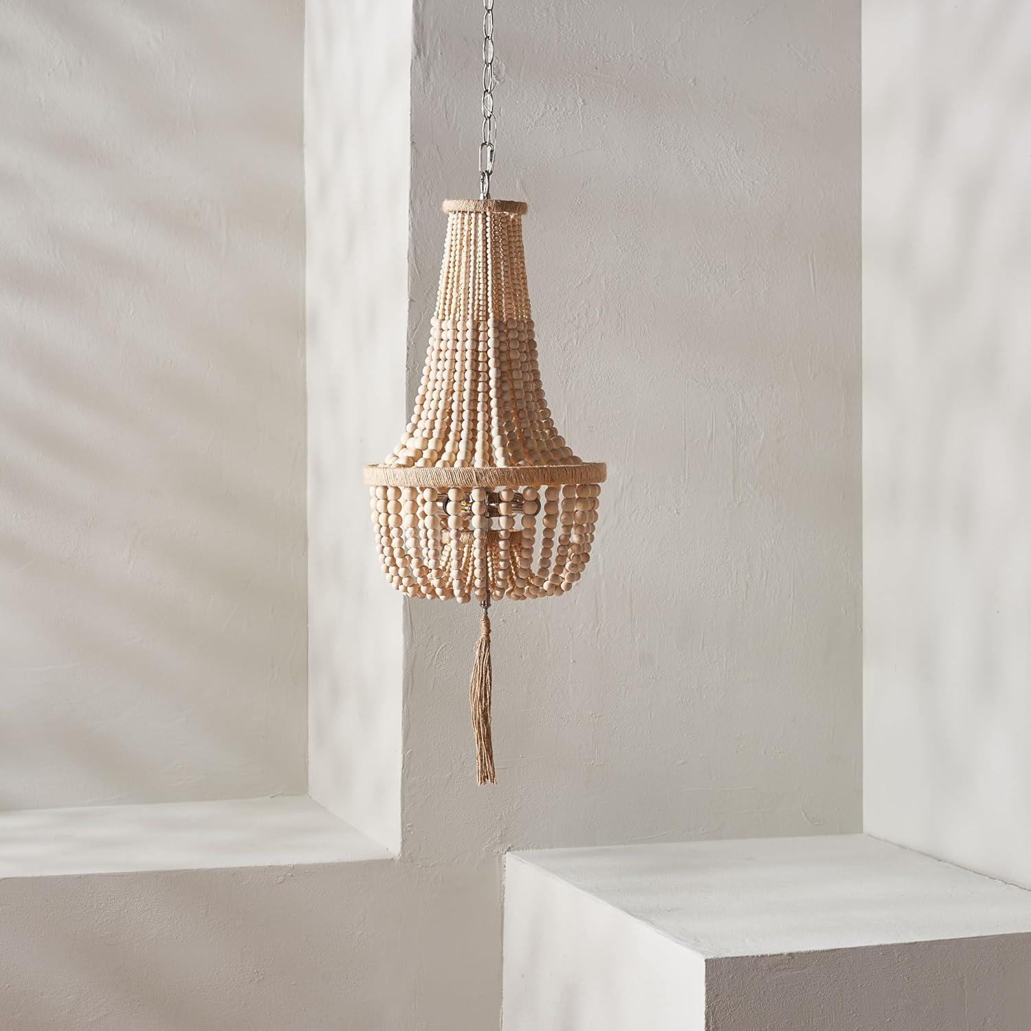 image:imageSAFAVIEH PND4082A Wynne Bohemian Adjustable Brown Beaded Tassel 2Light LED Bulbs Included Pendant