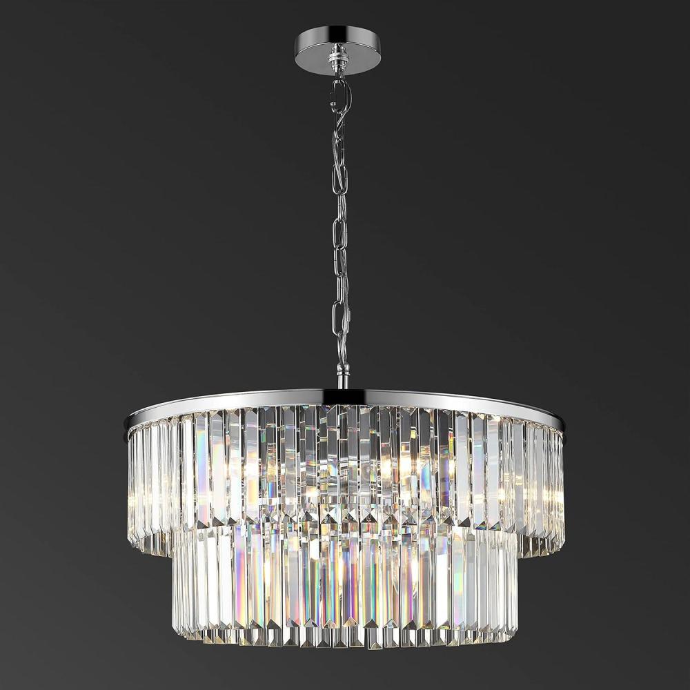 image:imageSAFAVIEH Couture Lighting Collection Karissa Art Deco Glam Chrome 2Tier Crystal Chandelier