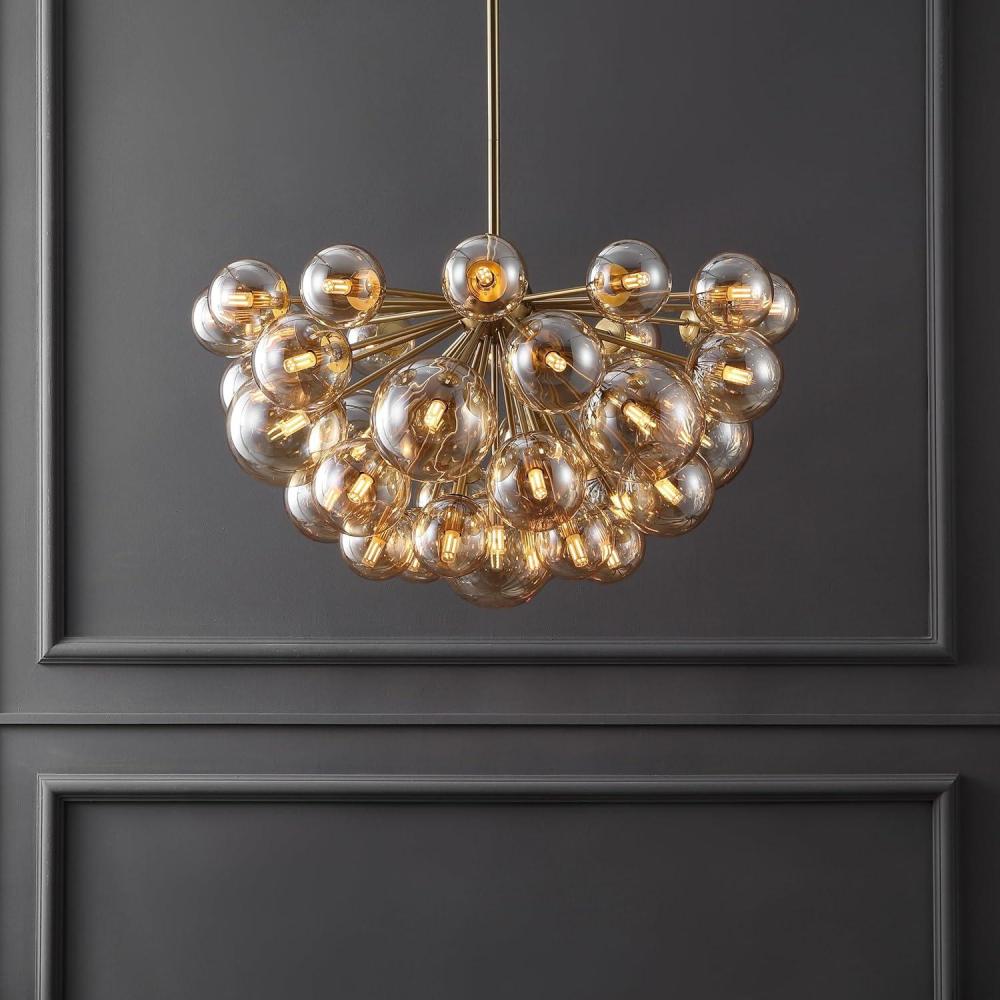 image:imageSAFAVIEH Couture Lighting Collection Raphaela Retro GoldWhite Glass Globe Adjustable Chandelier LED Bulbs Included