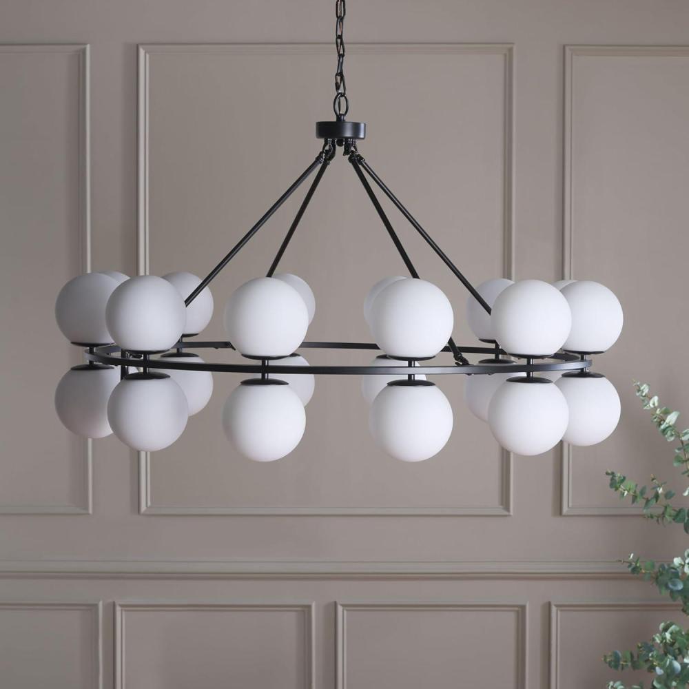 image:imageSAFAVIEH Couture Lighting Collection Traycee MidCentury WhiteBlack Metal 24Light Round Hanging Adjustable Chandelier Light Fixture LED Bulbs Included