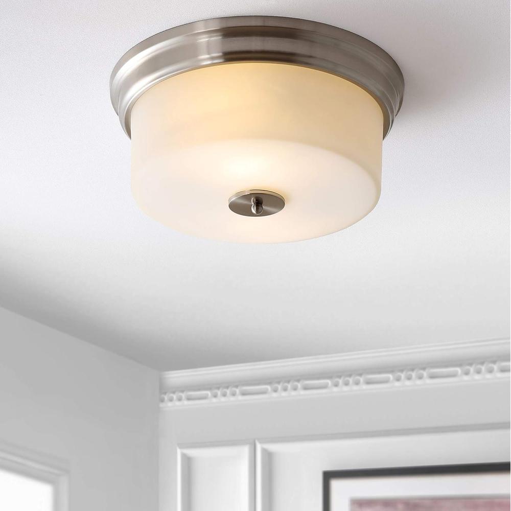 image:imageSAFAVIEH FLU4041A Dalen Brush Nickel and White 2Light LED Bulbs Included Flush Mount