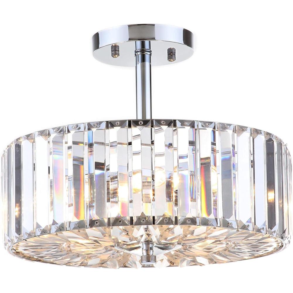 image:imageSAFAVIEH Lighting Collection Ariel Art Deco Modern Farmhouse Shabby Chic Chrome 14inch Flush Mount Ceiling Light Fixture LED Bulb Included