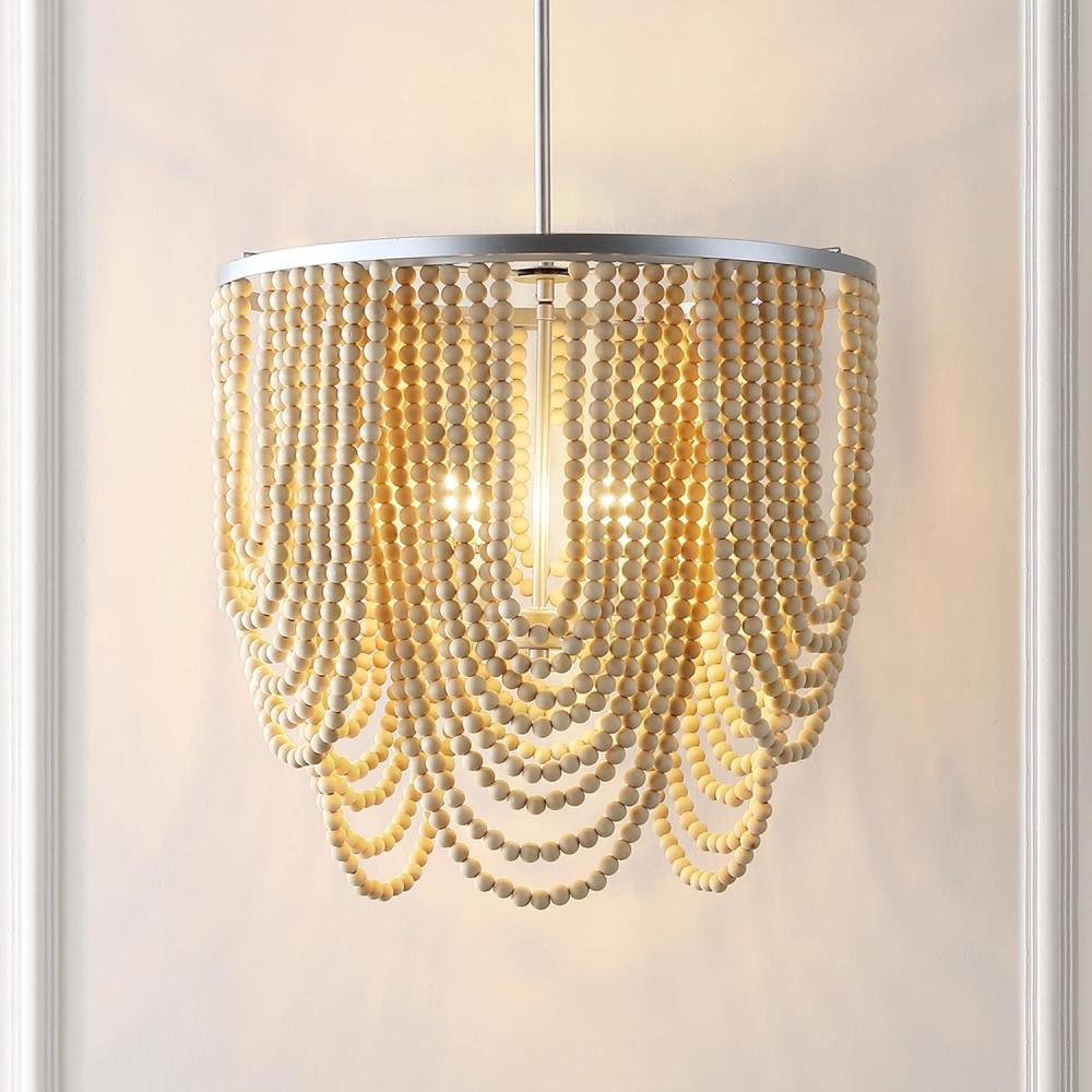 image:imageSAFAVIEH Lighting Collection Bressi Boho Coastal SilverNatural 4Light 21inch Chandelier