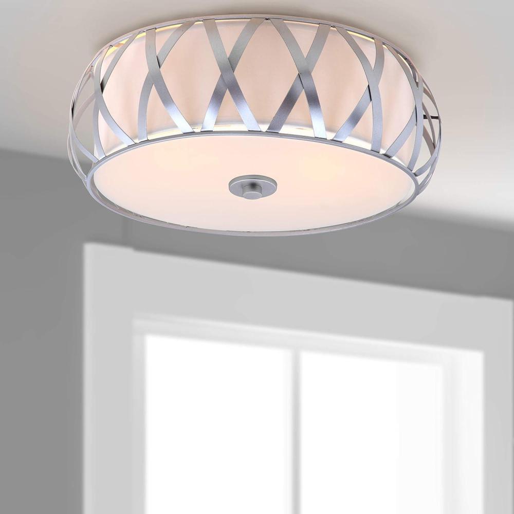 image:imageSAFAVIEH Lighting Collection Charing Modern Farmhouse Antique Gold 15inch Diameter Flush Mount Ceiling Light Fixture LED Bulbs IncludedChrome