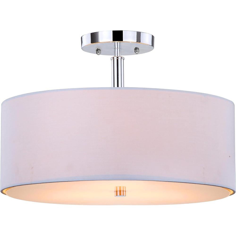 image:imageSAFAVIEH Lighting Collection Clara Gold 16inch Diameter Semi Flush Mount Ceiling Light Fixture LED Bulbs IncludedWhite Chrome