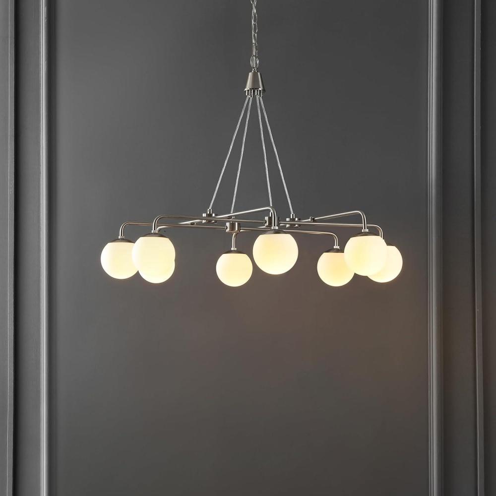 image:imageSAFAVIEH Lighting Collection Denneau Brushed NickelWhite 8Light Hanging Adjustable Chandelier Light Fixture LED Bulbs Included