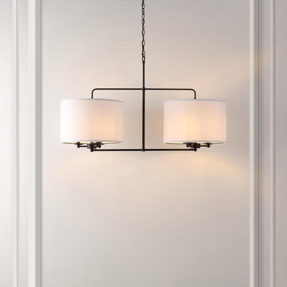 image:imageSAFAVIEH Lighting Collection Devney BlackWhite 6Light Hanging Adjustable Chandelier Light Fixture LED Bulbs Included