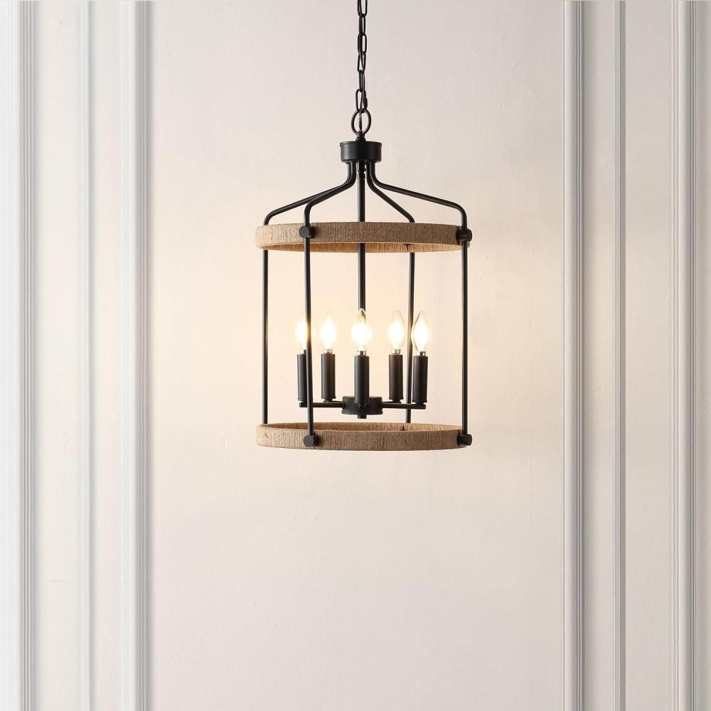 image:imageSAFAVIEH Lighting Collection Dwyer BlackBrown 5Light Adjustable Pendant Chandelier Hanging Light Fixture Ideal for Dining Room Kitchen Island Entryway LED Bulbs Included